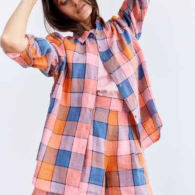 Checked Buttoned Linen Shirt