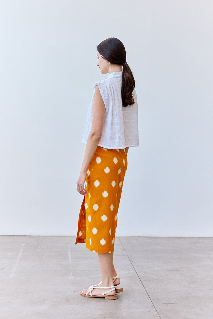 Gathered Pencil Skirt Ikat Cotton - Cúrcuma