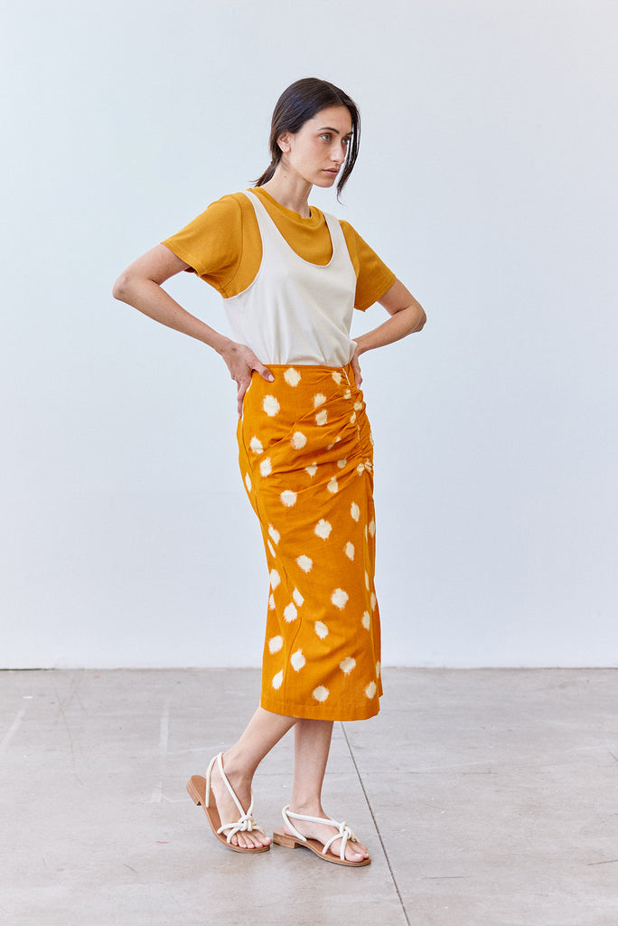 Gathered Pencil Skirt Ikat Cotton - Cúrcuma