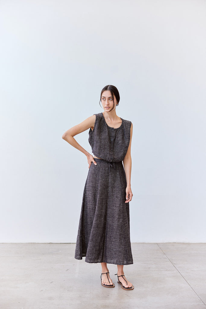 Flared Maxi Linen Skirt - Ónix Jaspeado