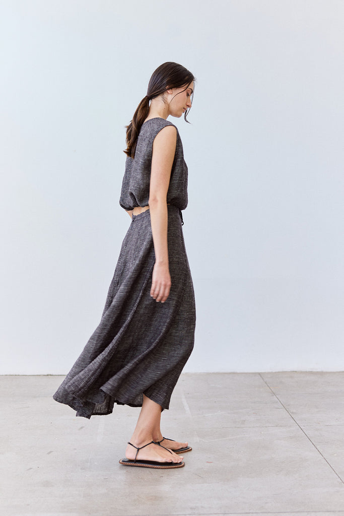 Flared Maxi Linen Skirt - Ónix Jaspeado