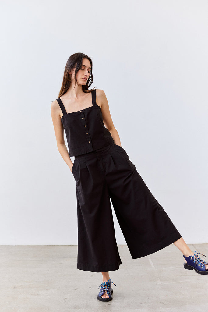 Pleated Wide-Leg Seersucker Cotton Trousers - Ónix