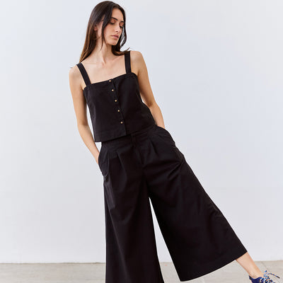 Pleated Wide-Leg Seersucker Cotton Trousers - Ónix