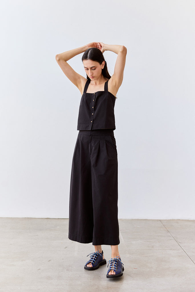 Pleated Wide-Leg Seersucker Cotton Trousers - Ónix