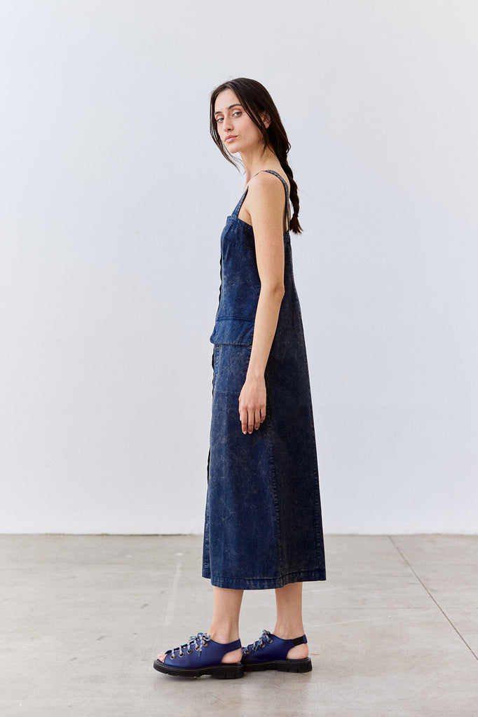 Buttoned Sleeveless Cotton Dress - Piedra Washed