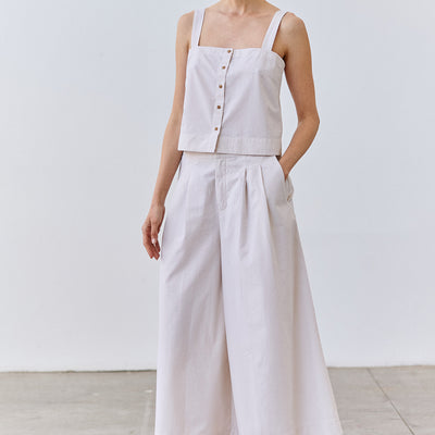 Pleated Wide-Leg Seersucker Cotton Trousers - Crudo