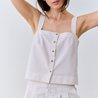 Cropped Buttoned Seersucker Cotton Top - Crudo