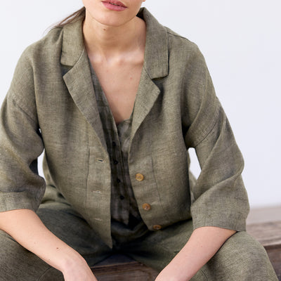 Cropped Linen Jacket - Musgo