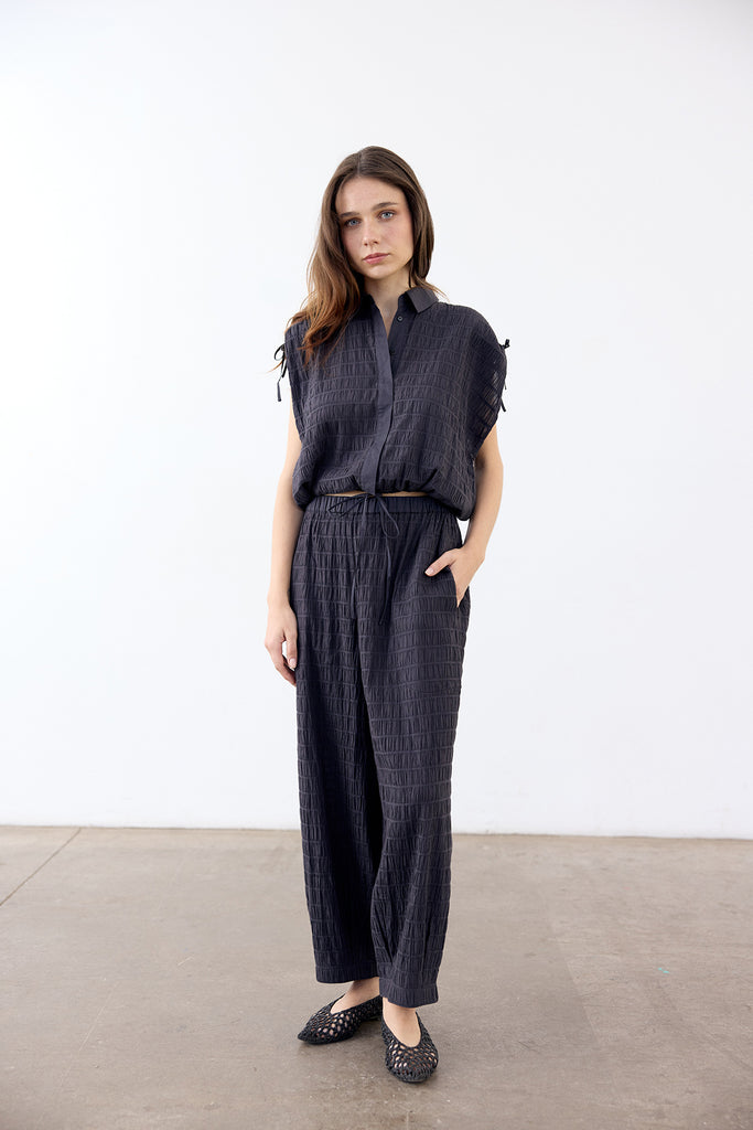 Smocked Easy Cotton Pant - Grafito