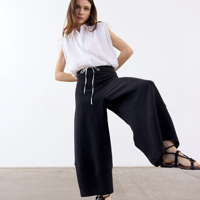 Wide-Leg Streaked Silk-Linen Pant - Ónix