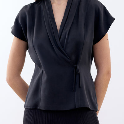 Draped Cross-Over Silk Top - Ónix