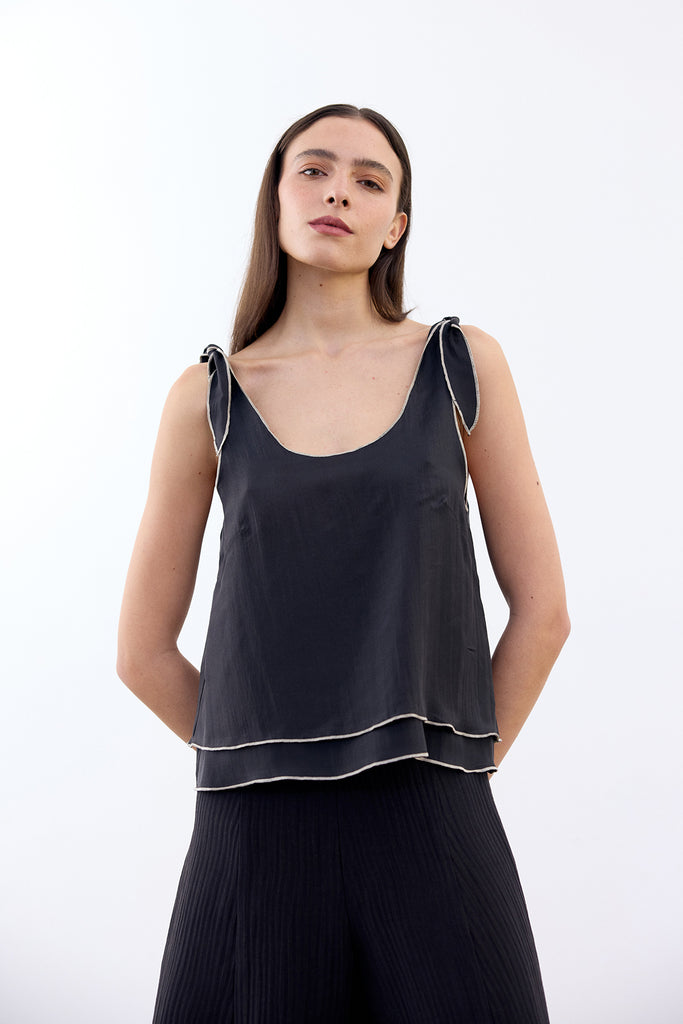 Double-Layer Silk Top - Ónix