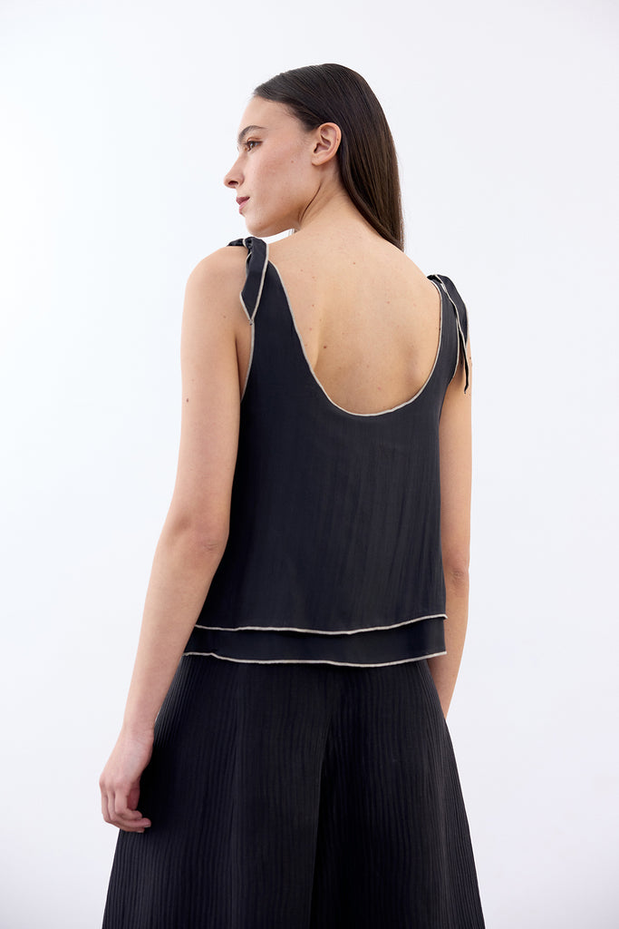 Double-Layer Silk Top - Ónix