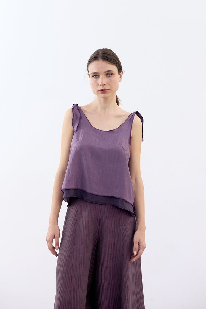 Double-Layer Silk Top - Berenjena/Lavanda