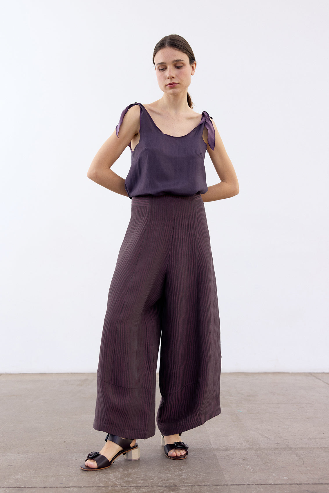 Wide-Leg Streaked Silk-Linen Pant - Mora