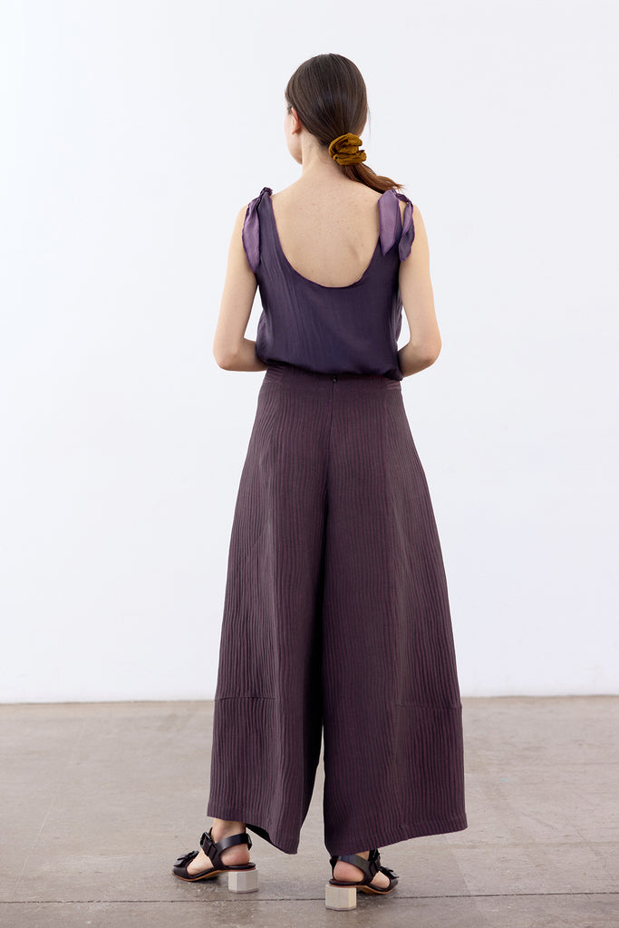 Wide-Leg Streaked Silk-Linen Pant - Mora