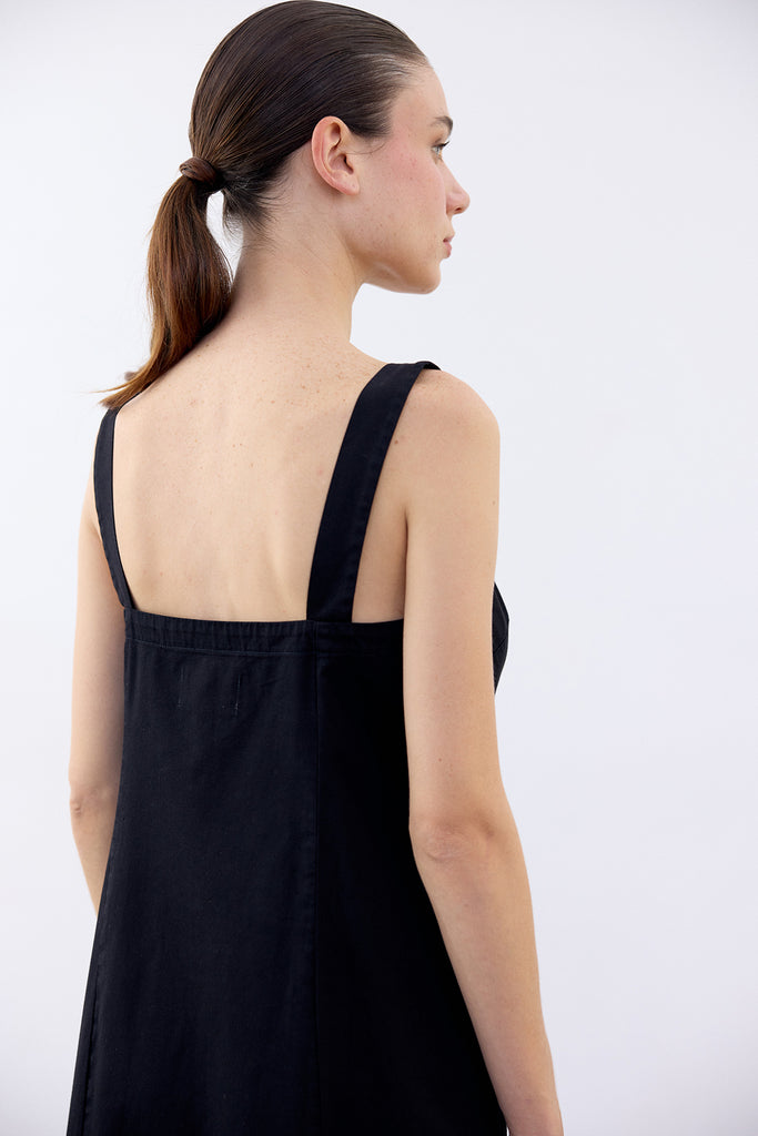 Buttoned Sleeveless Cotton Dress - Ónix