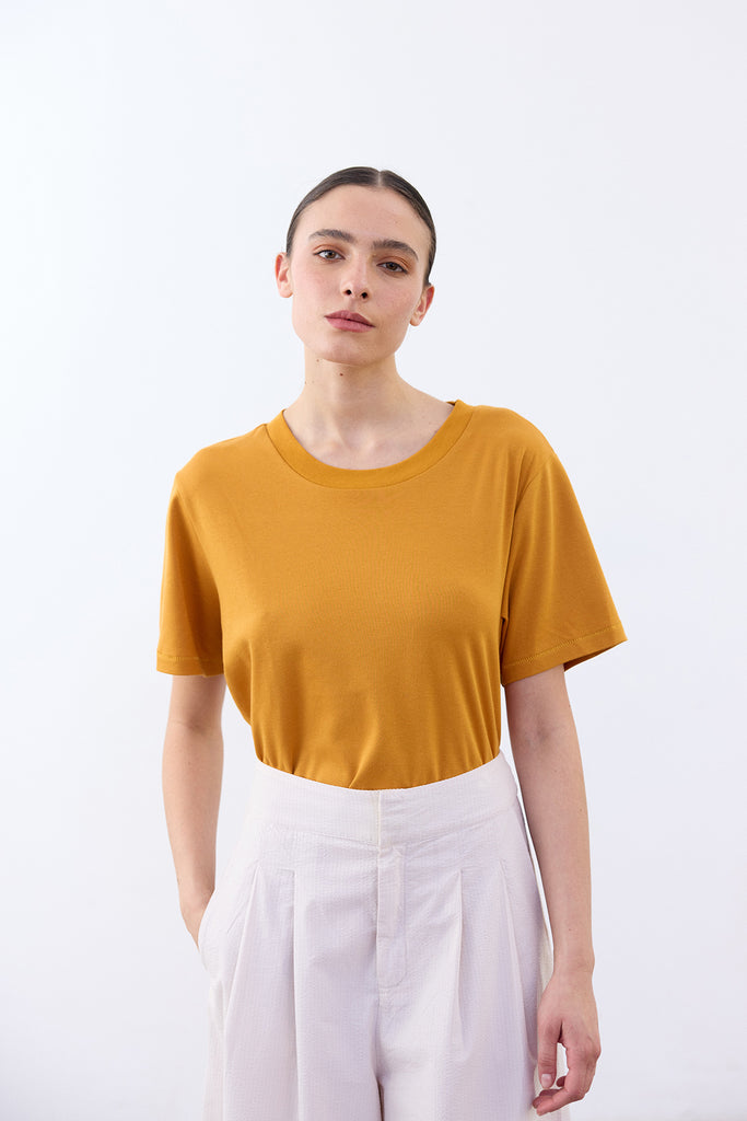 Basic Crew Neck Pima Cotton T-Shirt - Cúrcuma