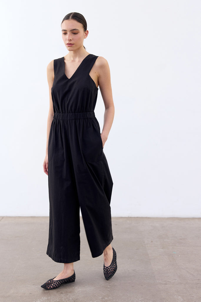 Open Back V-Neck Jumpsuit Cotton - Ónix