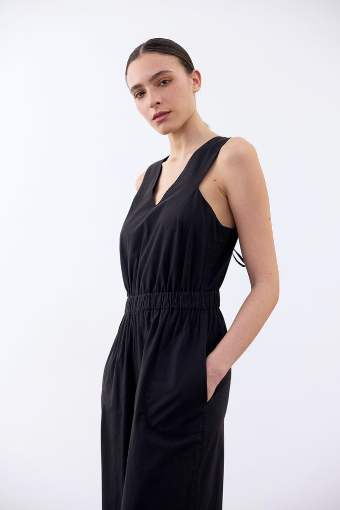 Open Back V-Neck Jumpsuit Cotton - Ónix