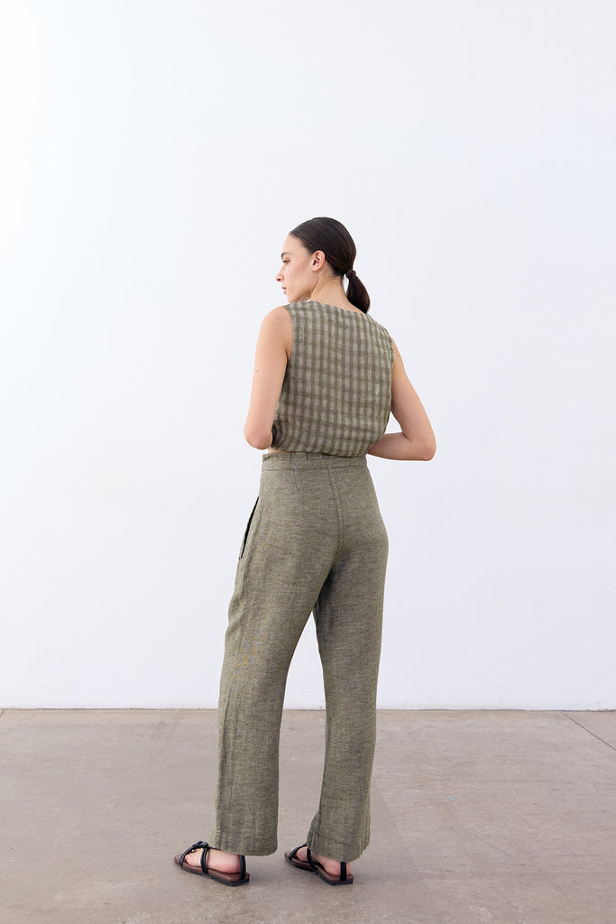 Pleated High-Waist Linen Trousers - Musgo