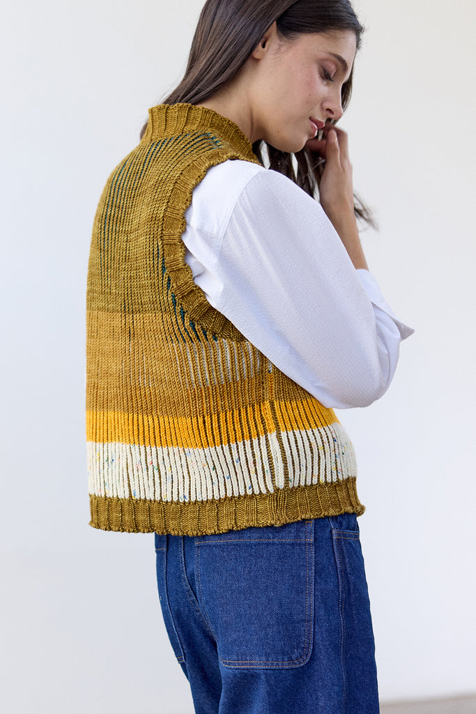 Buttoned Knitted Vest Merino Wool - Mix Oliva