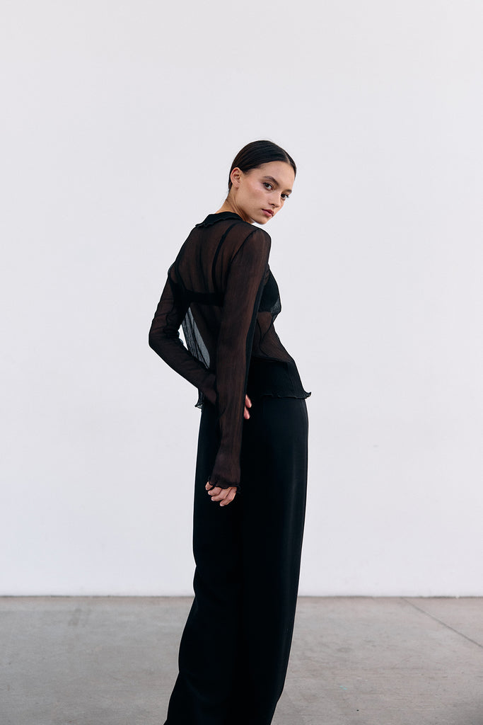 Blusa Traslúcida Seda Texturada - Ónix