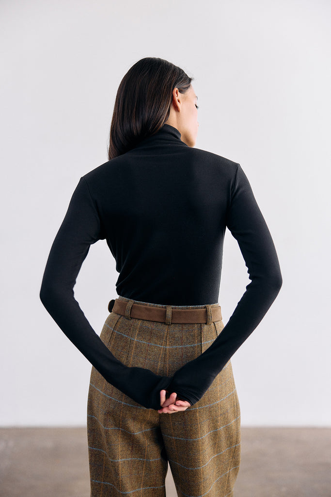 Ribbed Pima Cotton Turtleneck Top - Ónix
