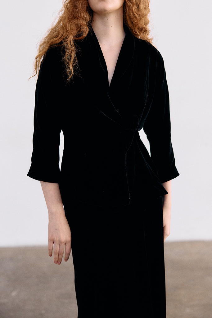 Chaqueta Cruzada Terciopelo - Ónix